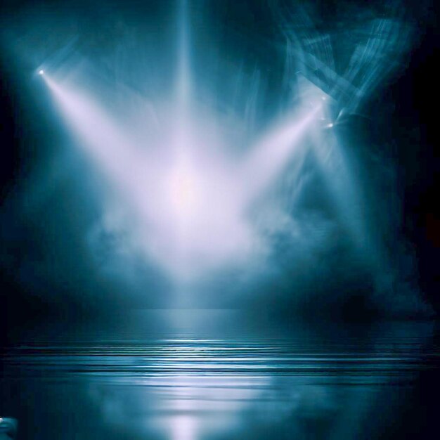 Abstract dark background Empty street reflection of neon light on the rays of light Smoke fog