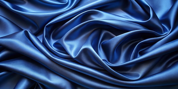 Abstract dark background Silk satin fabric Navy blue color Elegant background with space for design Soft wavy folds Christmas birthday anniversary award Template