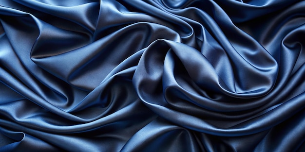 Abstract dark background Silk satin fabric Navy blue color Elegant background with space for design Soft wavy folds Christmas birthday anniversary award Template