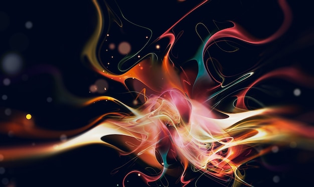 Abstract dark background with bright flare of multicolored lines