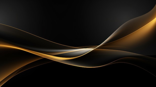 Abstract dark background with golden wavy lines illustration for your design Generative AI