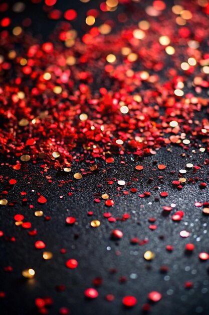 Photo abstract dark black red glitter sparkle confetti background or party invite for happy birthday bridal wedding evening valentine s day love beauty