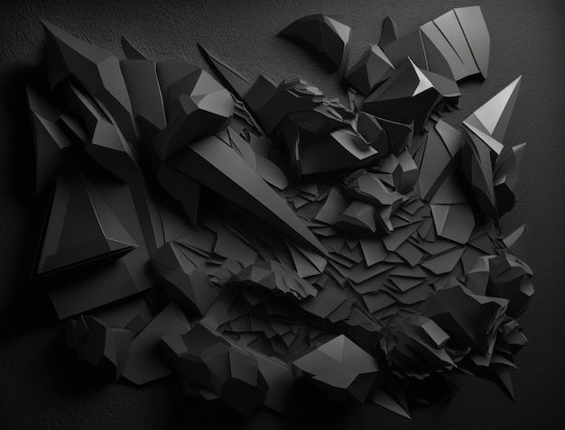 Abstract dark black various paper shapes background created with Generative AI technology