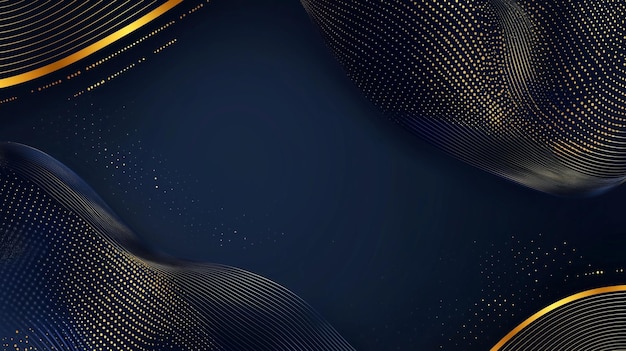 Abstract dark blue background with gold glittering lines