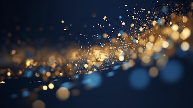 Abstract dark blue and gold particle backdrop Christmas golden light shed bokeh particles over a background of navy blue Gold foil appearance holiday idea Generative Ai