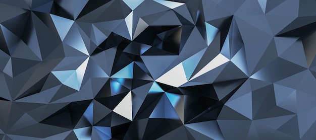 Abstract dark grey and silver triangles in form of crystal background with light reflection 3D rendering