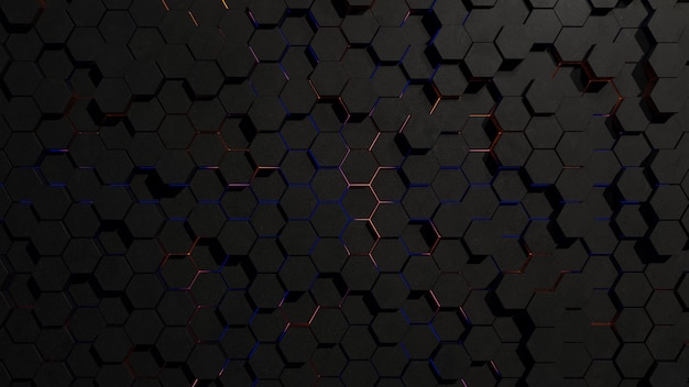 abstract dark hexagon grid topology with rim light