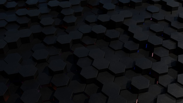 abstract dark hexagon grid topology with rim light