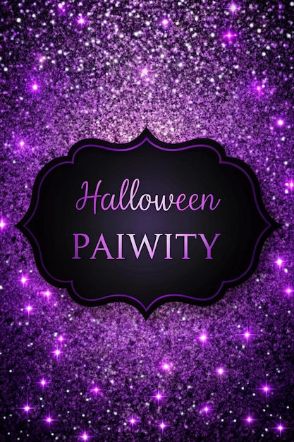 Photo abstract dark purple glitter sparkle confetti background and invite for halloween night party or club