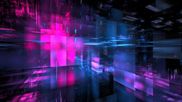 Abstract data center server, business technology blurred Polygonal geometric space, Hi tech digital interior  3D render