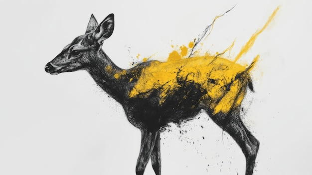 Abstract Deer Pen Art Yellow Black Ultra HD 4K 1