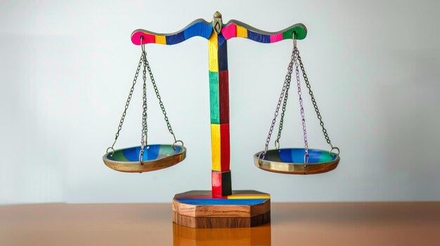 Abstract depiction of equity and fairness scales of justice with vibrant colors pop art bold lines