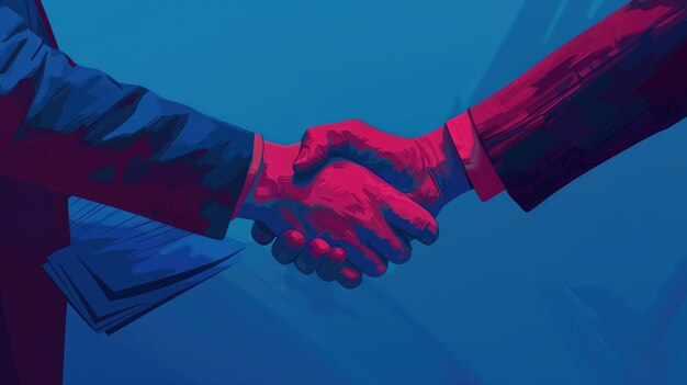 Photo abstract depiction of a handshake with blue and red colors agreement aig53