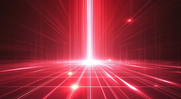 Abstract depiction of red laser light effects creating a grid pattern against a dark background