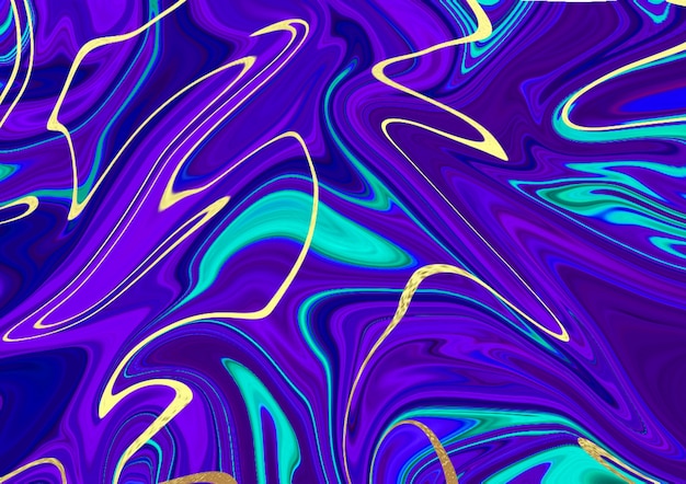 Abstract design, background made in bright colors ink in water. Modern Art. Floating painting technique. Watercolor wallpaper or backdrop for device with waves and curves of purple, black, yellow.