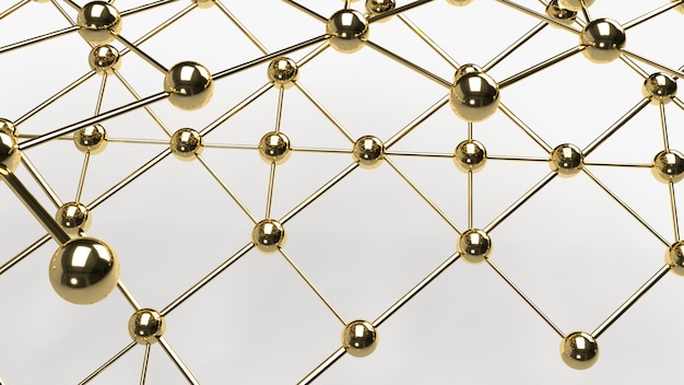 The Abstract design connection design gold  sphere network structure 3d rendering.
