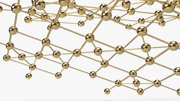 The Abstract design connection design gold  sphere network structure 3d rendering.
