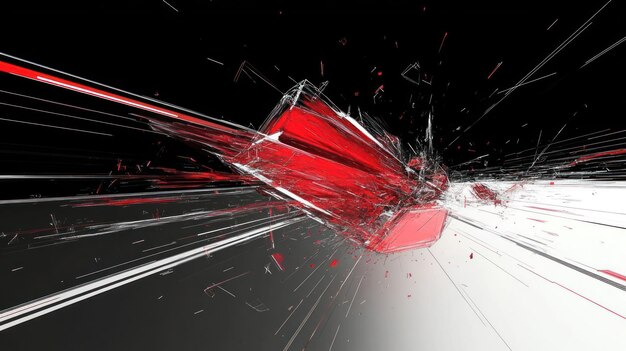 Photo abstract design depicting a red object shattering against a contrasting background