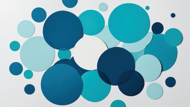 Photo abstract design featuring various circular shapes in shades of blue and teal