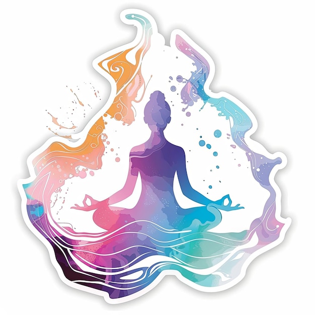 Abstract design sticker featuring a person meditating in a lotus position surrounded by peaceful energy waves