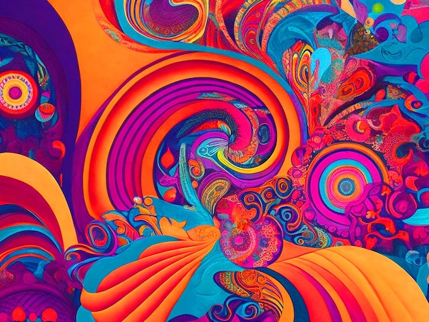 abstract design that captures the energy of a psychedelic journey with swirling colors background