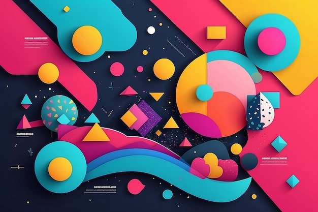 Abstract design with geometric shapes in memphis style Colorful creative background for landing page web banner or wallpaper