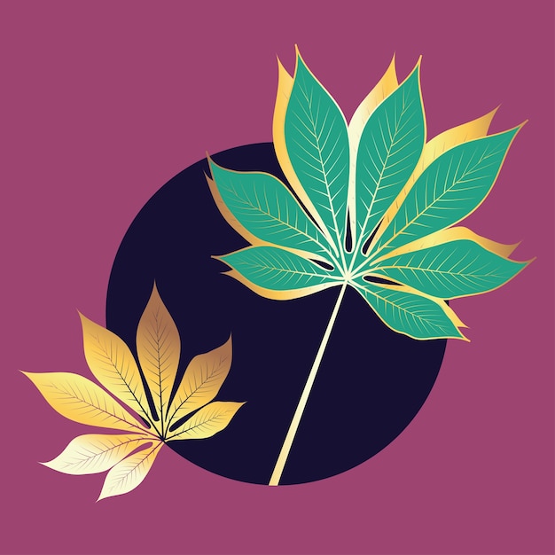 Abstract design with golden tropical leaves illustration.