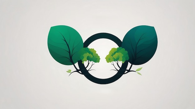 Abstract design with green leaves and a black circle