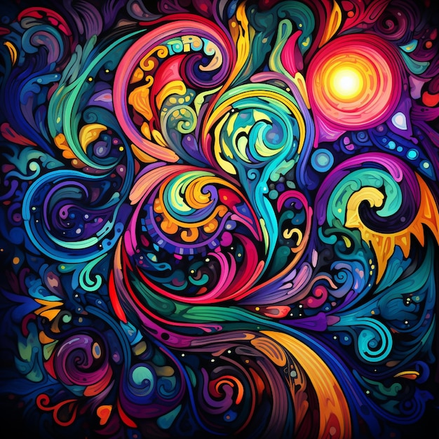 Abstract design with swirling colors and intricate patterns