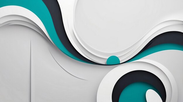 Abstract design with turquoise and black curves on a white background