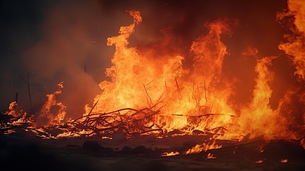 Abstract details of the fire and haze in the evening light