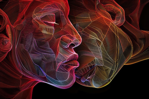 Abstract digital art of a couples faces in profile vibrant colors dynamic and expressive