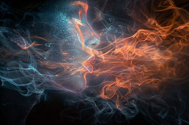 An abstract digital art piece symbolizing the connectivity and energy exchange of a kiss