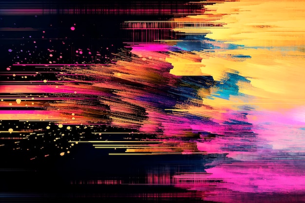 Abstract digital art with dynamic brush strokes and bright pink and yellow accents on a dark background depicting a creative concept Generative AI