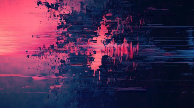 Photo abstract digital art with glitch effect in pink and blue tones