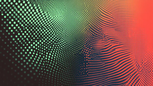 Photo abstract digital art with a green and red halftone pattern on a dark background