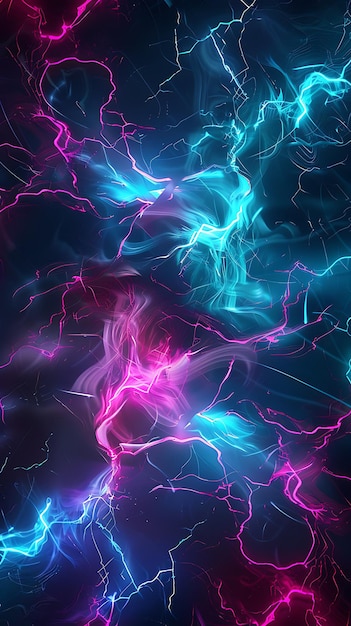 Abstract digital artwork of neon electric currents