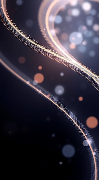 Abstract digital background with a golden glowing curve bokeh lights and a dark blue background