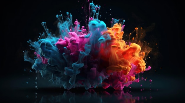 Abstract digital design with vivid liquid colors and splashes on a darker background Generative ai