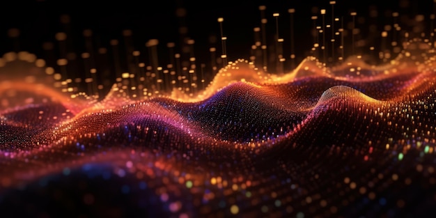 Photo abstract digital glowing music sound wave backgroung