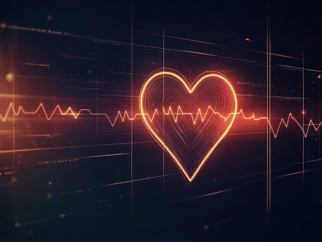 Photo abstract digital heartbeat with heart symbol technology medical love health digital pulse ekg heart