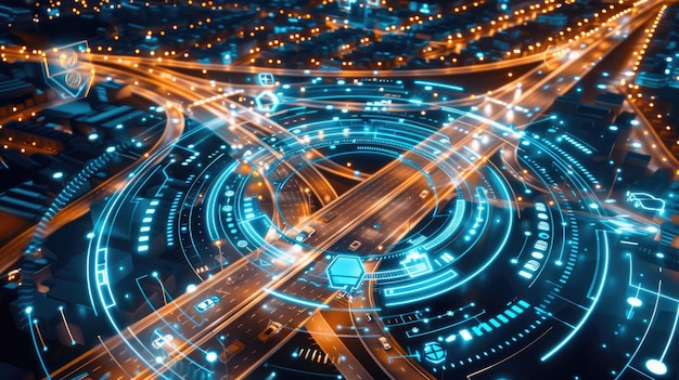 Abstract digital highway network with glowing lines representing data flow and interconnectedness