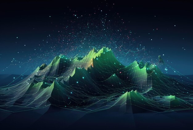 Photo abstract digital landscape with dynamic data particles