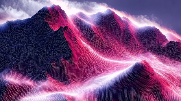 Photo abstract digital mountain landscape with glowing light