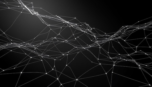 Photo abstract digital network background with white glowing lines connecting dots on a black background