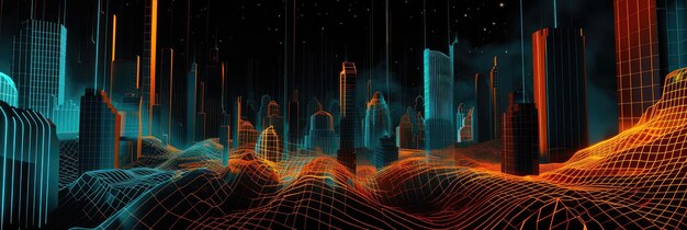 Photo abstract digital network cityscape with glowing lines