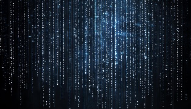 Abstract Digital Rain of White Characters on a Dark Blue Background