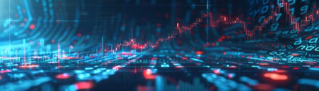 Abstract Digital Stock Market Data Visualization With Red and Blue Lines