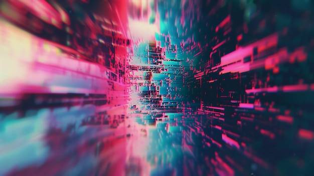 Photo abstract digital tunnel with neon lights