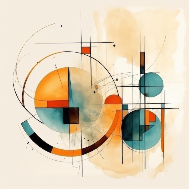 Abstract Digital Watercolor Music Shapes In Midcentury Minimalist Style